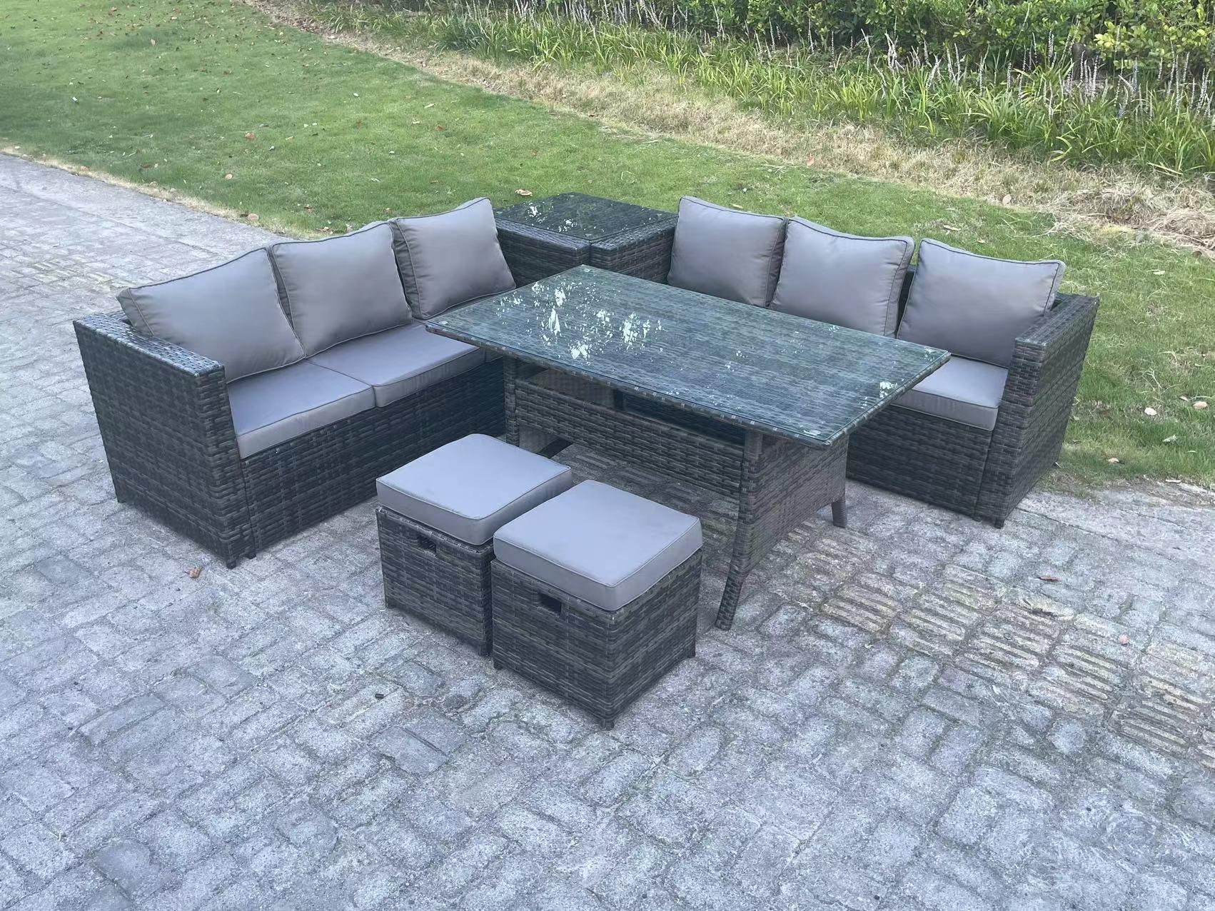 Outdoor Garden Furniture Set Patio Rattan Rectangular  Table Lounge Sofa 8 Seater